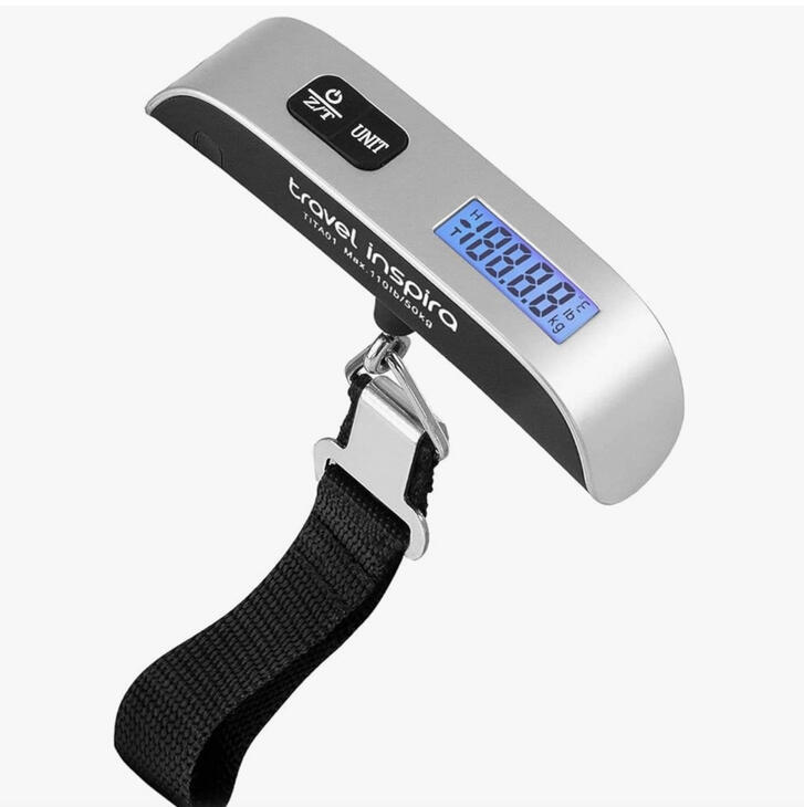 __Travel Inspira Luggage Scale__ Casa Pic: Compact digital scale for stress-free travel and accurate baggage check-ins.