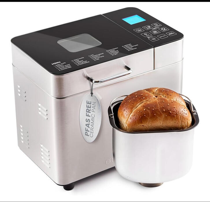 __Elite Gourmet Bread Maker__ Casa Pic – A programmable 2-lb bread maker with a PFAS-free ceramic pan and touchscreen control